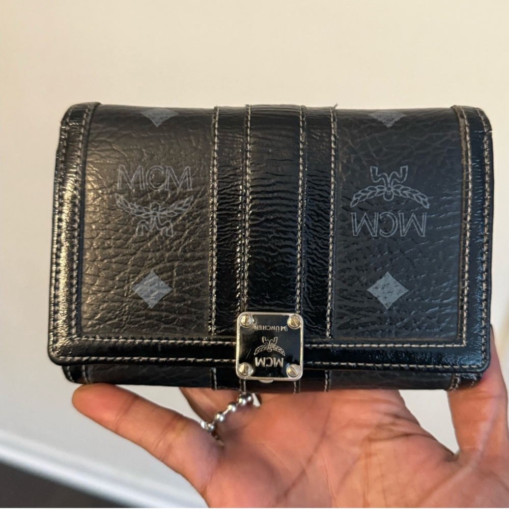 MCM Black and Silver Leather Wallet